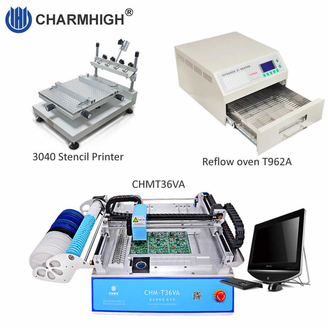 SMT Production Line: CHM-T36VA Vision Pick and Place Machine chmt36va + 3040 Stencil Printer + Reflow Oven T962A