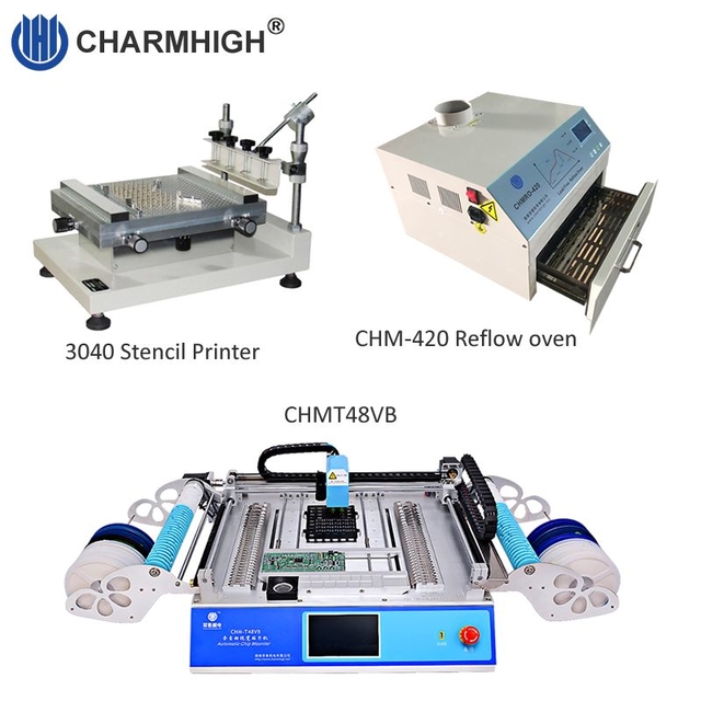 SMT Production Line: CHM-T48VB Vision SMT Pick and Place Machine chmt48vb + 3040 Stencil Printer + 420 Reflow Oven