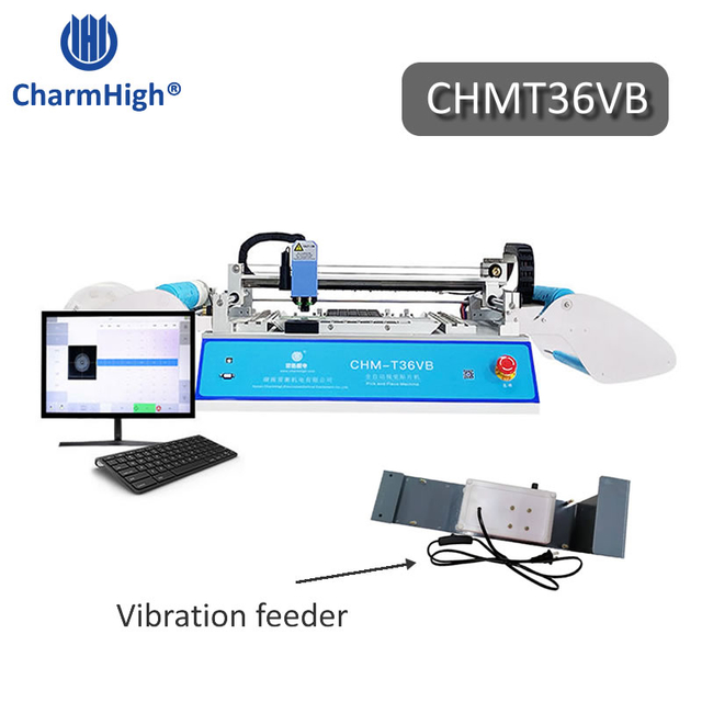 CHMT36VB + Vibration Feeder 58 feeders Desktop SMT SMD Pick and Place Machine, Dual cameras, PC Control, 0402-5050,SOP, QFN...