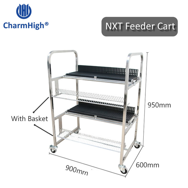 Standard NXT Feeder Storage Cart for FUJI Feeders, with Basket, Stainless Steel Feeder Cart 80pcs